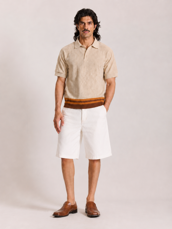 Premium Beige Knit Polo T-Shirt for Men