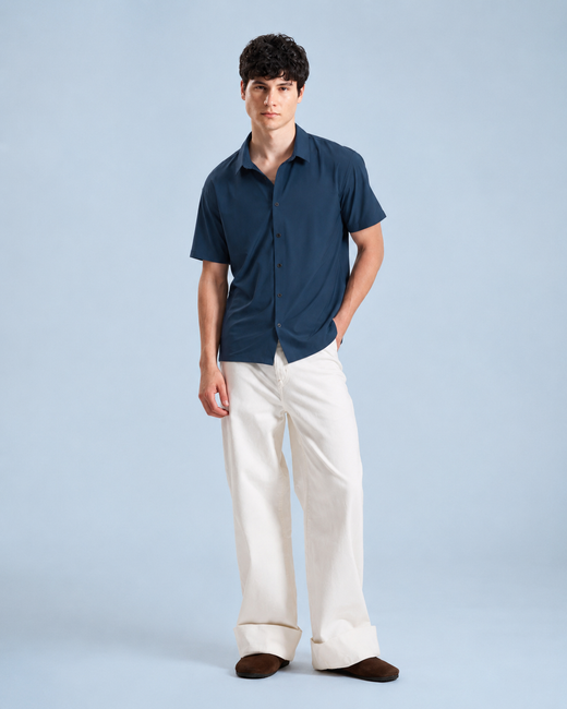 Navy Blue Half Sleeve Wrinkle free Shirt for Men