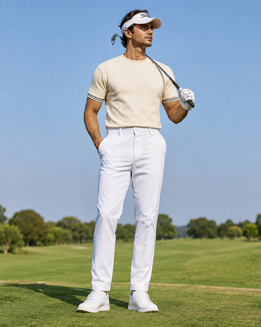Premium Cream Jacquard Knit T-Shirt for Men