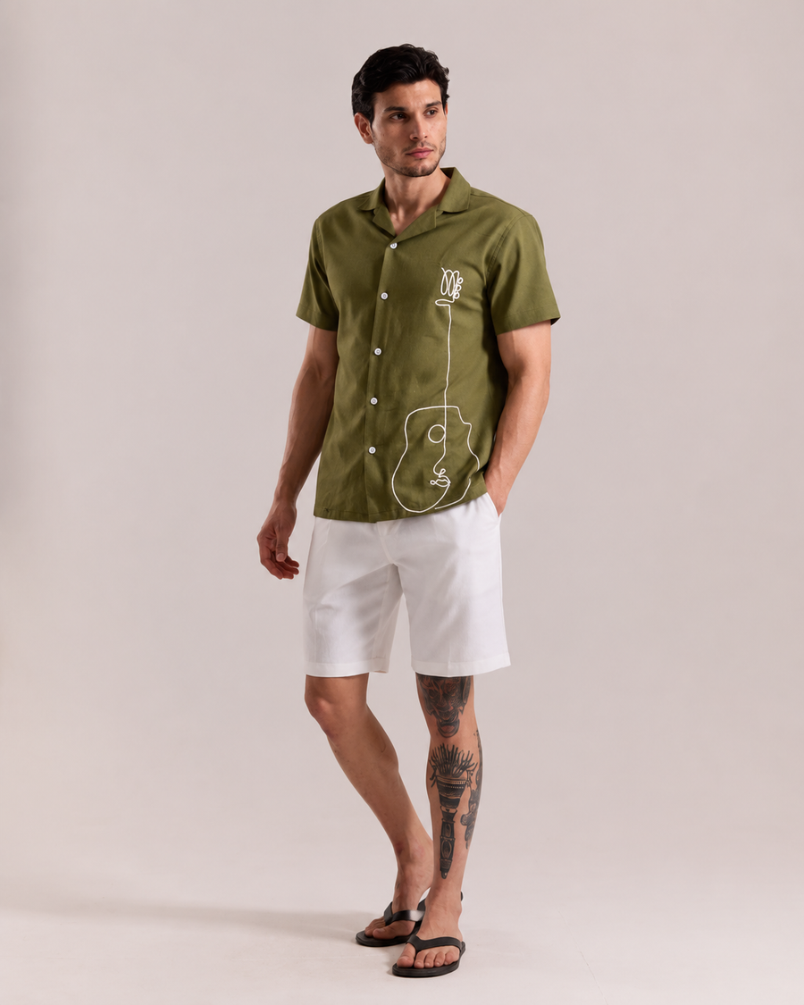 Olive Green Cuban Collar Shirt for Men