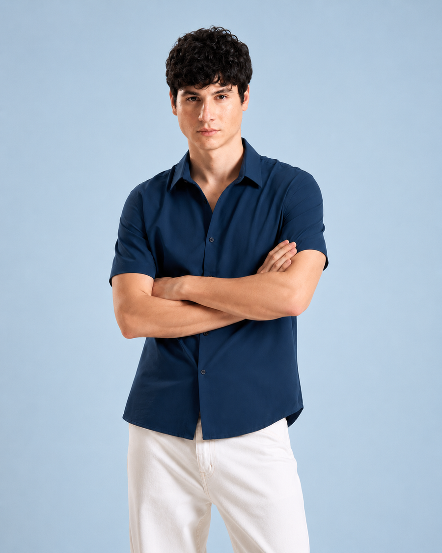 Navy Blue Half Sleeve Wrinkle free Shirt for Men