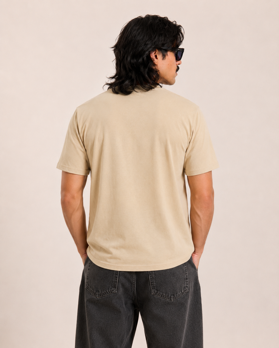 Cream Leaf Print Cotton T-Shirt for Men