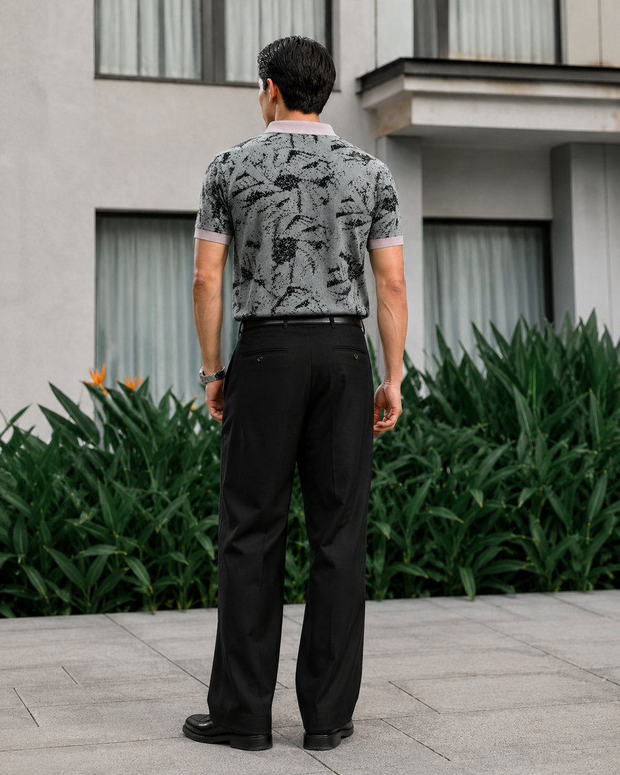 Grey Palm Leaf Polo T-Shirt for Men