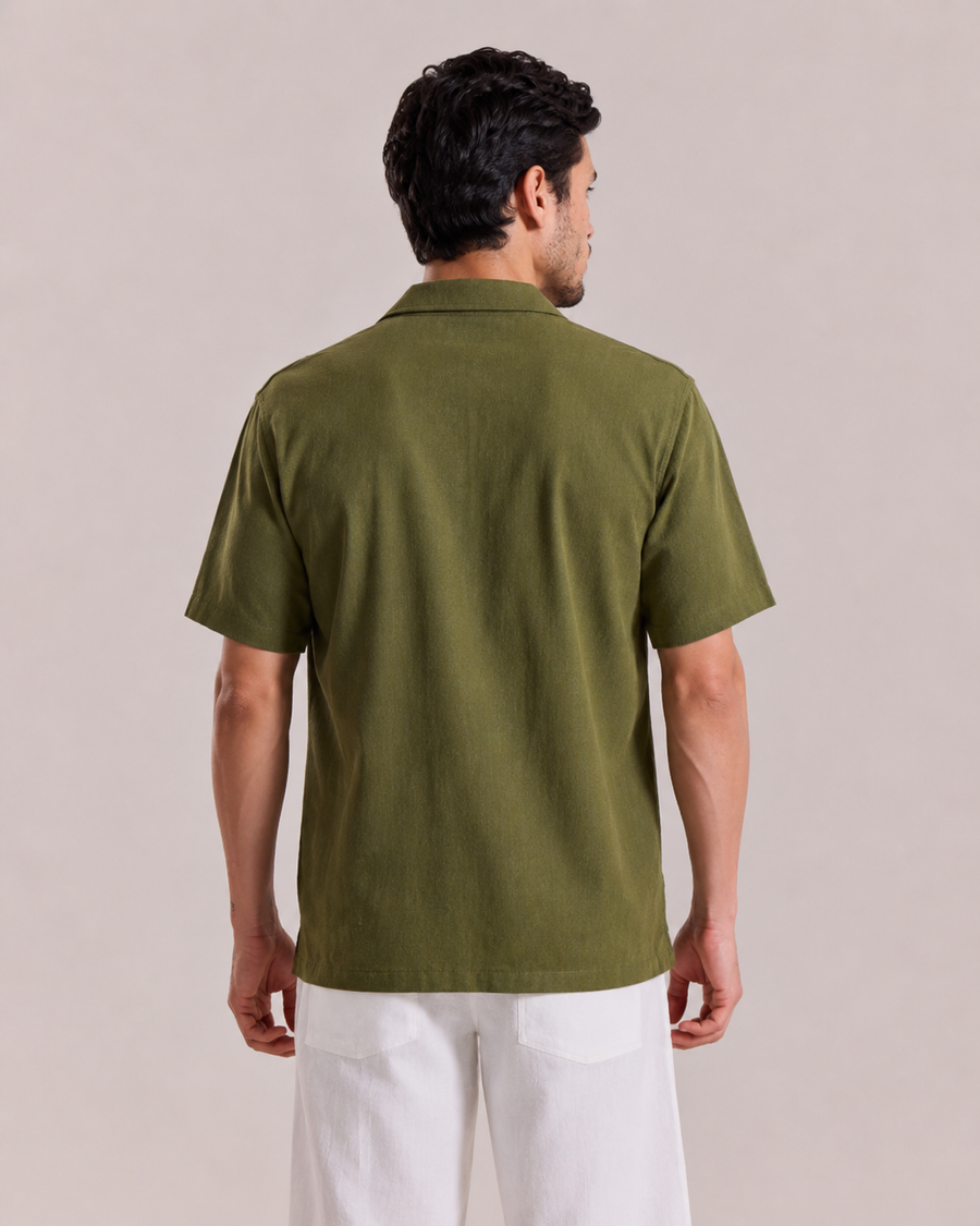 Olive Green Cuban Collar Shirt for Men