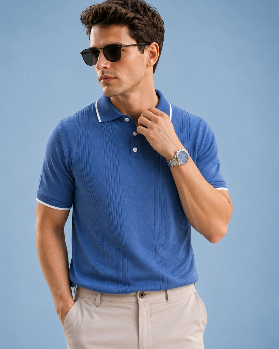 Premium Royal Blue Knit Polo T-Shirt for Men