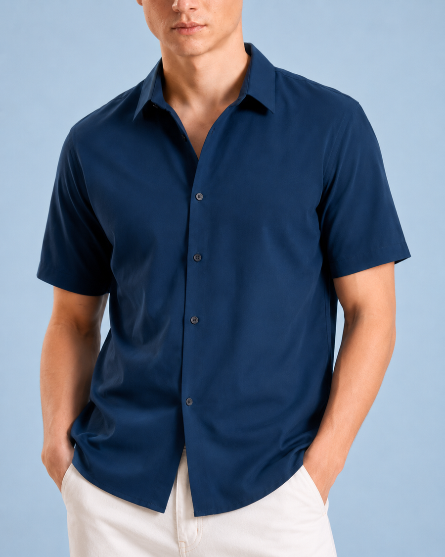 Navy Blue Half Sleeve Wrinkle free Shirt for Men