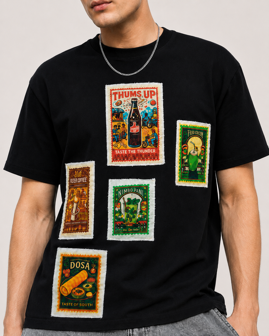 Black Graphic Round Neck T-Shirt for Men