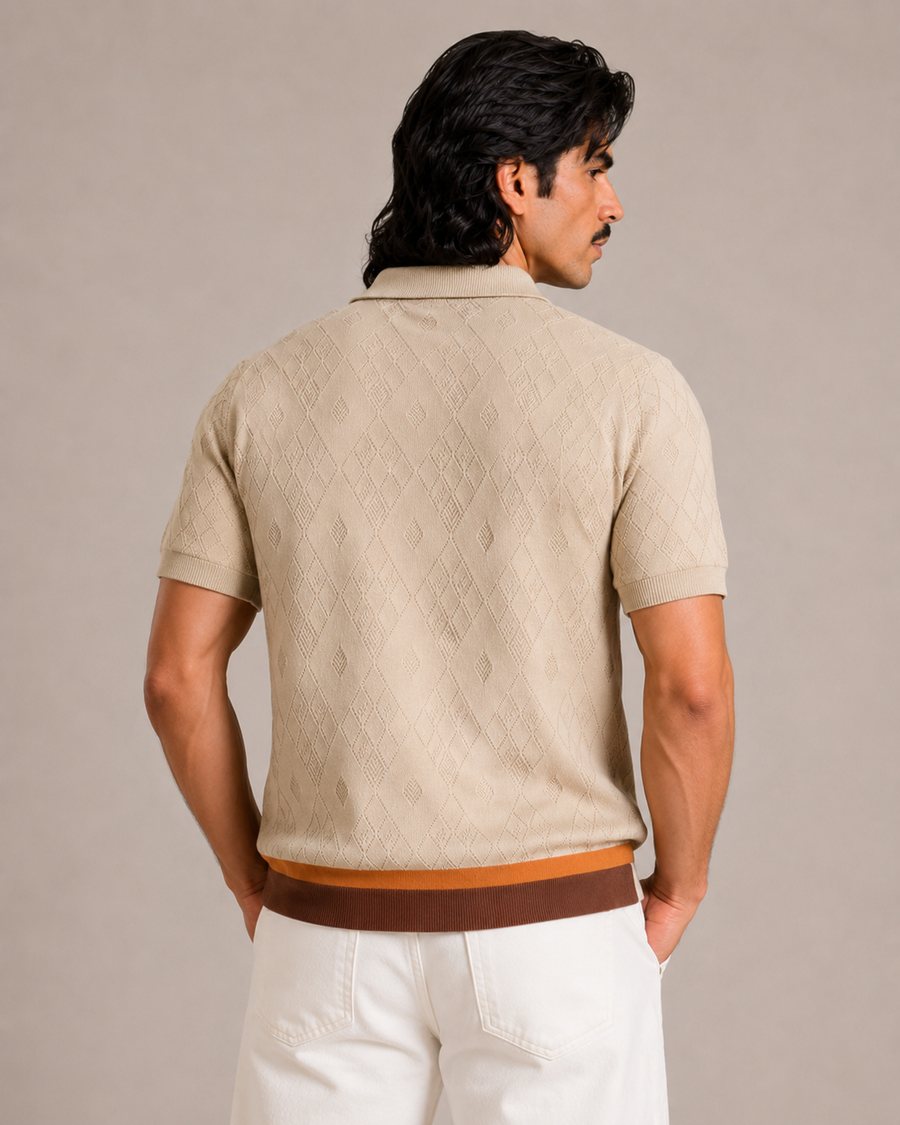 Premium Beige Knit Polo T-Shirt for Men