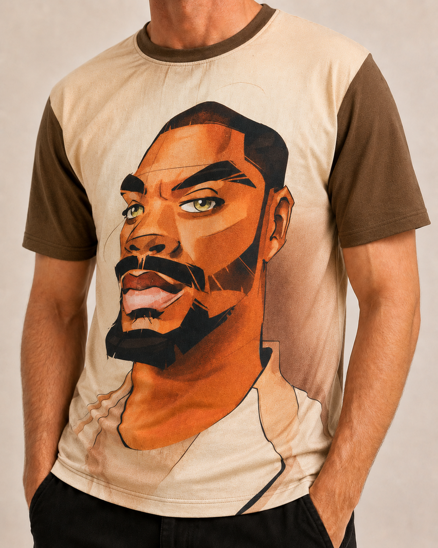 Beige Face Print Oversized T-Shirt for Men