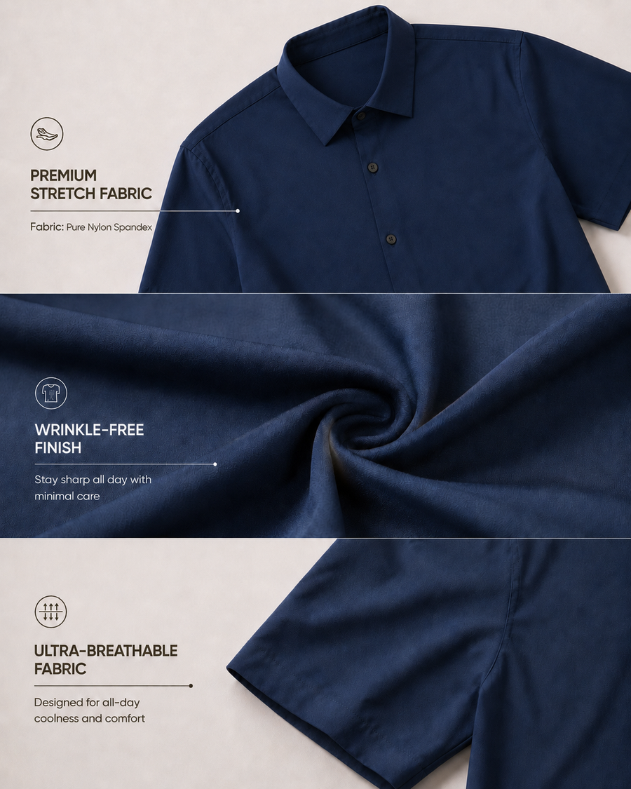 Navy Blue Half Sleeve Wrinkle free Shirt for Men