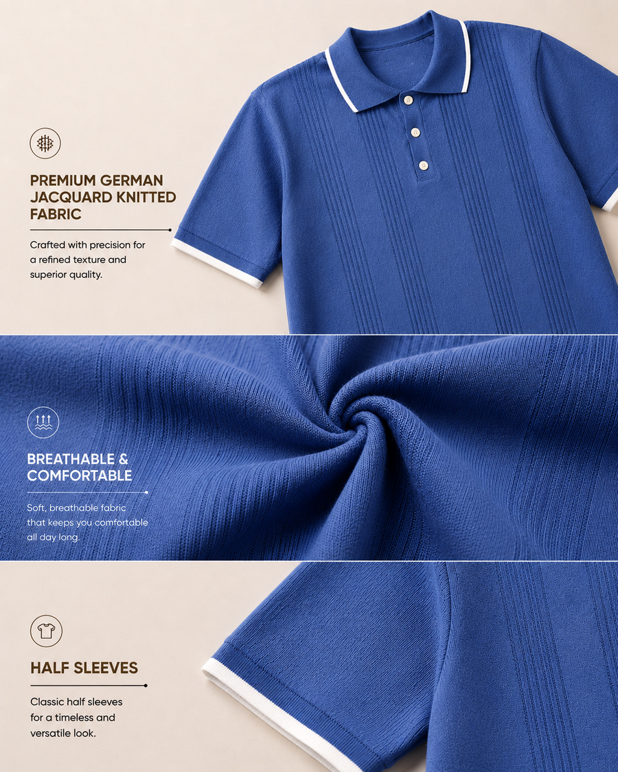 Premium Royal Blue Knit Polo T-Shirt for Men