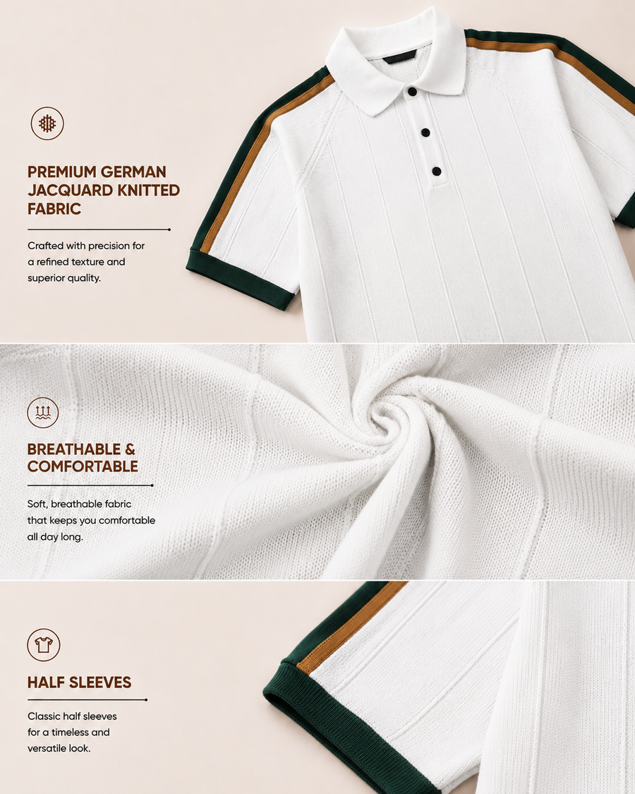 Premium White Contrast Polo T-Shirt for Men