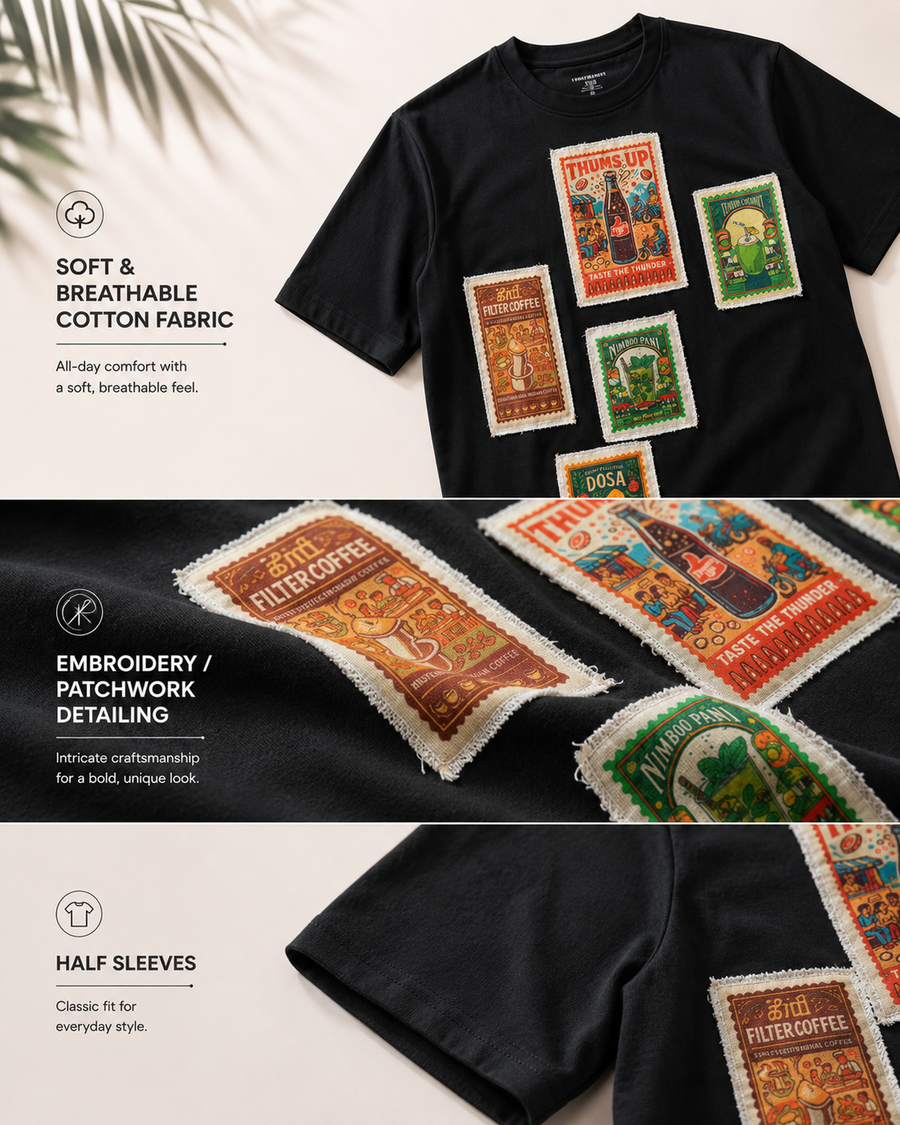Black Graphic Round Neck T-Shirt for Men