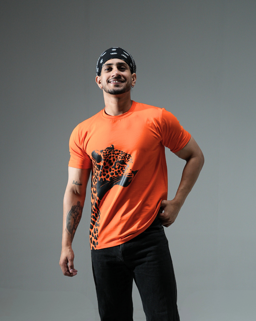 Premium Orange Round neck tshirt with water print