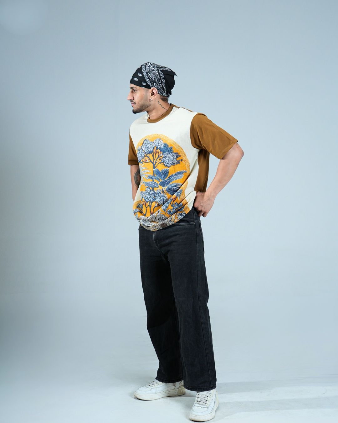 Organic Muddy Yellow Hemp tshirt with DTG print