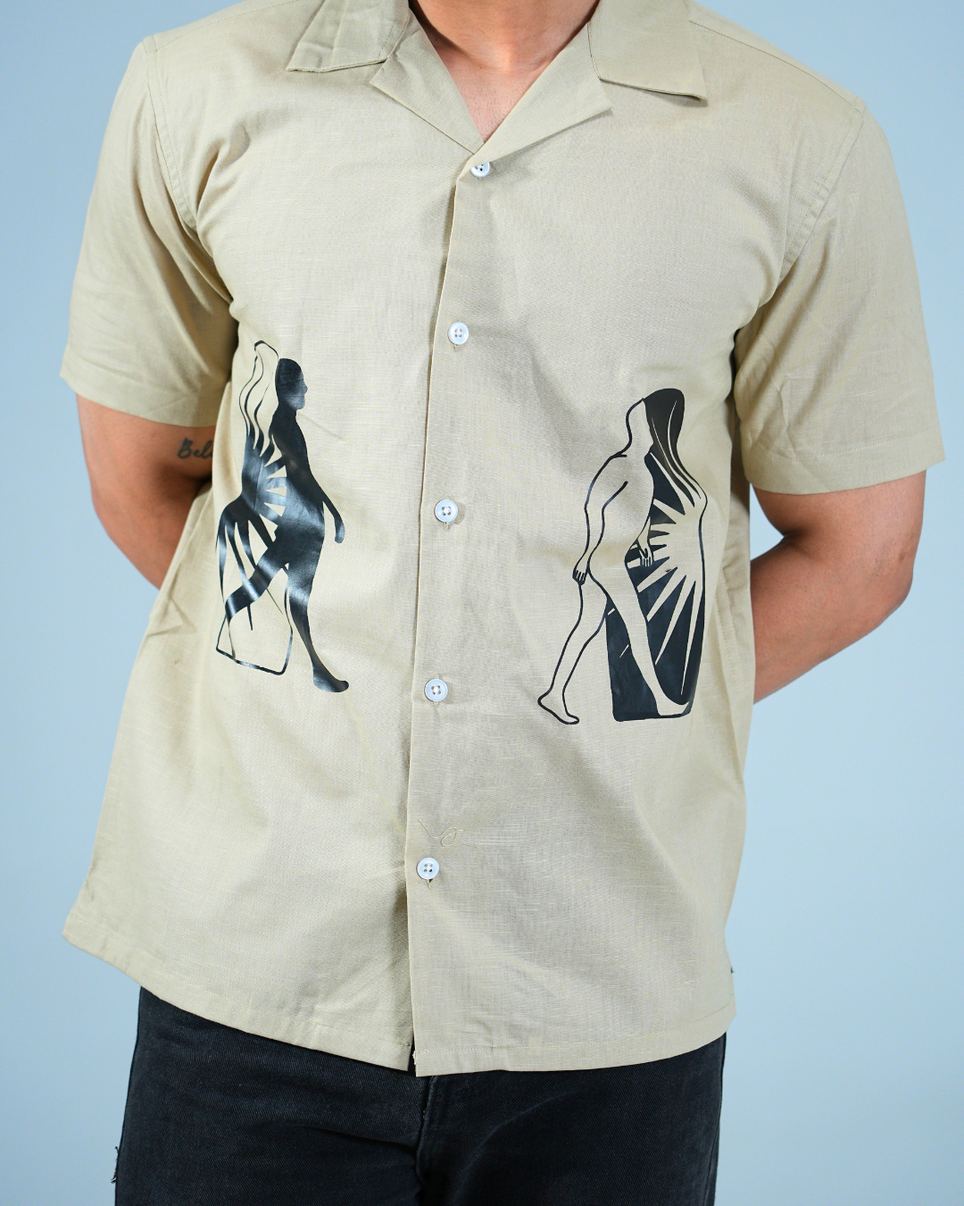 Premium Beige Water print casual shirt