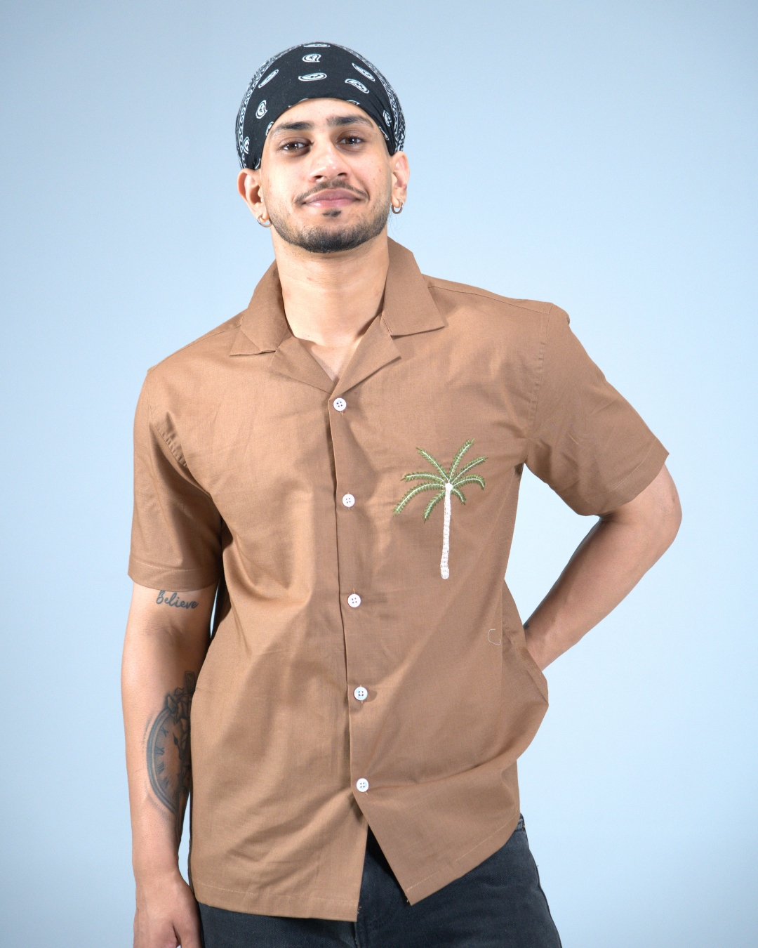 Premium Choco Brown Hand & embroidery work casual shirt