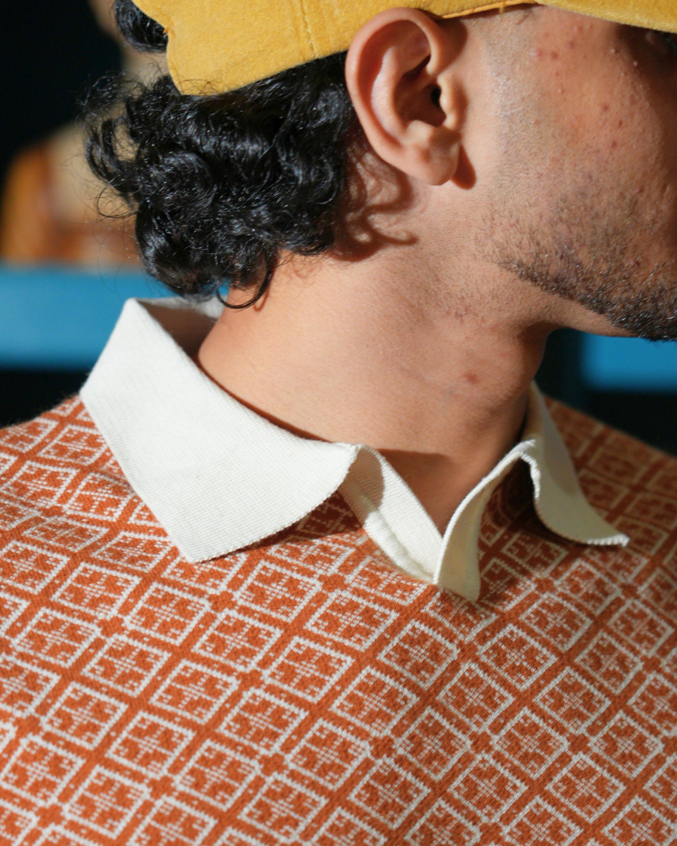 German Jacquard knitted premium heavy quality luxury wear self textured Orange t-shirt