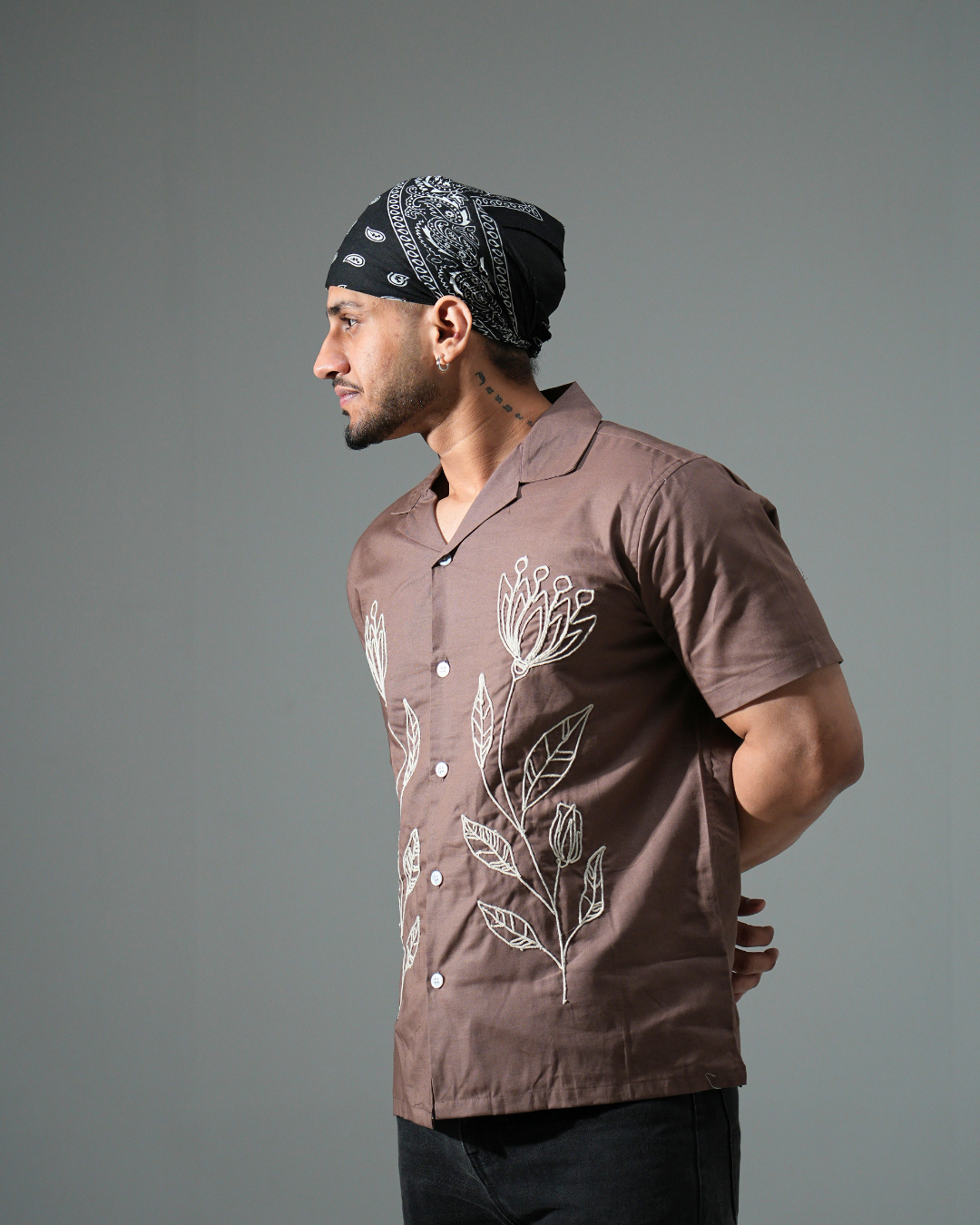 Premium Muddy Brown Hand & embroidery work casual shirt