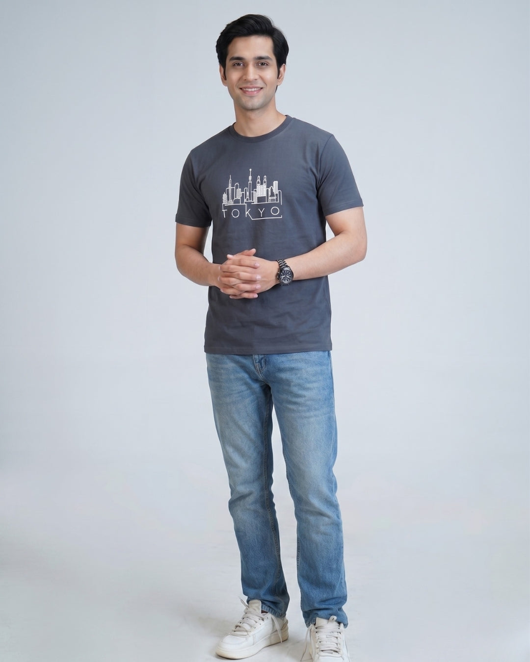Premium Grey Round neck tshirt with embroidery