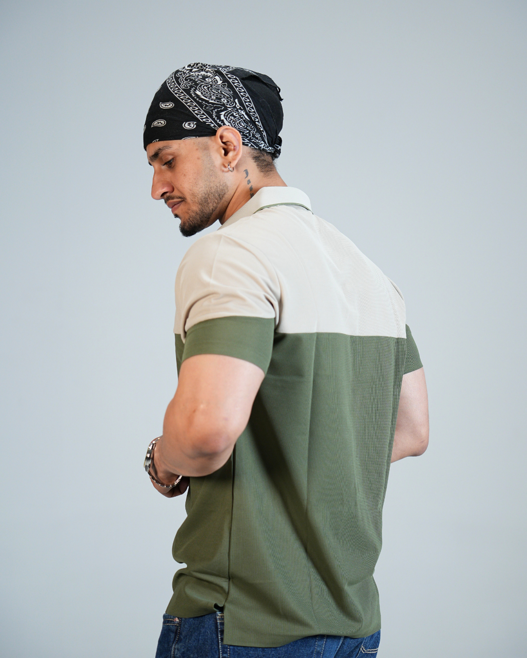 Premium Mehndi Green Wrinkle-Free contrast assemble Polo T-Shirt