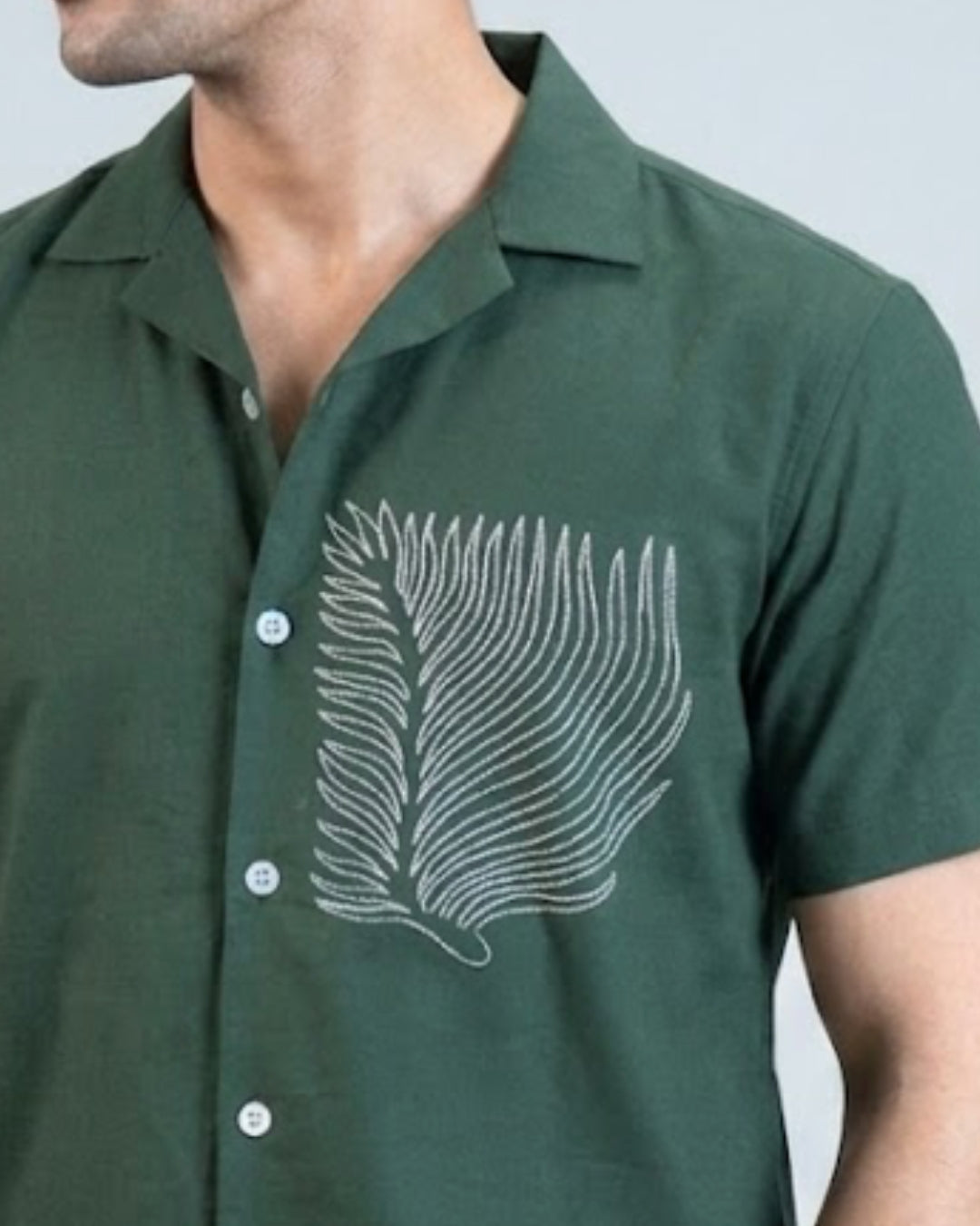 Premium Dark Green Hand & embroidery work casual shirt