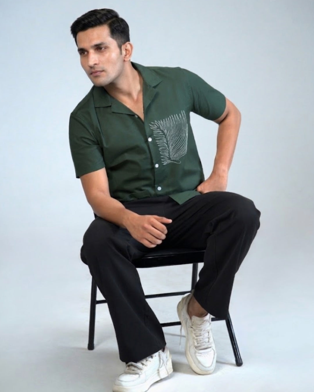 Premium Dark Green Hand & embroidery work casual shirt