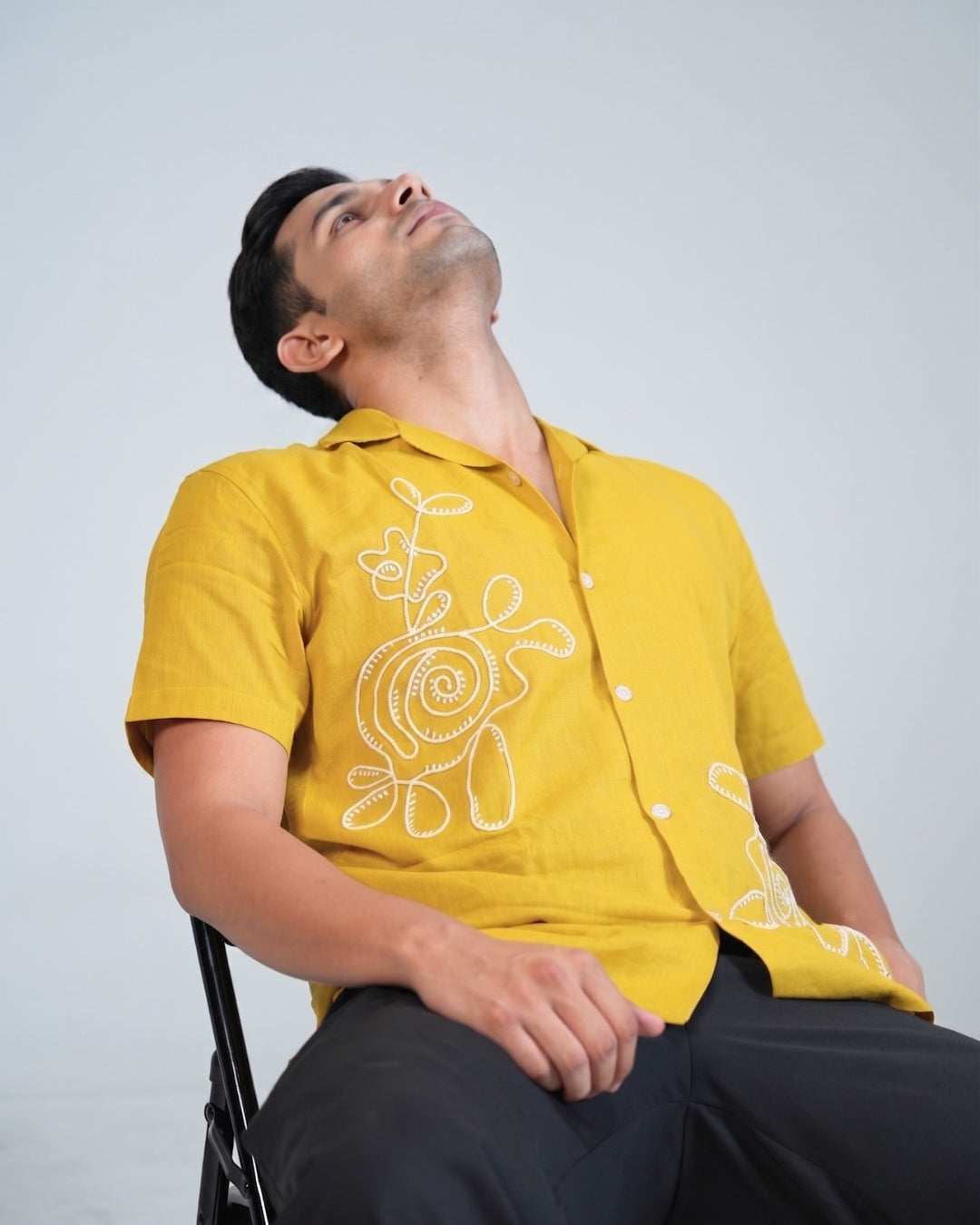 Premium Mustard Yellow Hand & embroidery work casual shirt