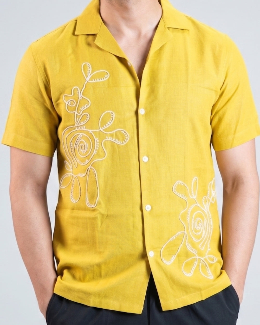 Premium Mustard Yellow Hand & embroidery work casual shirt