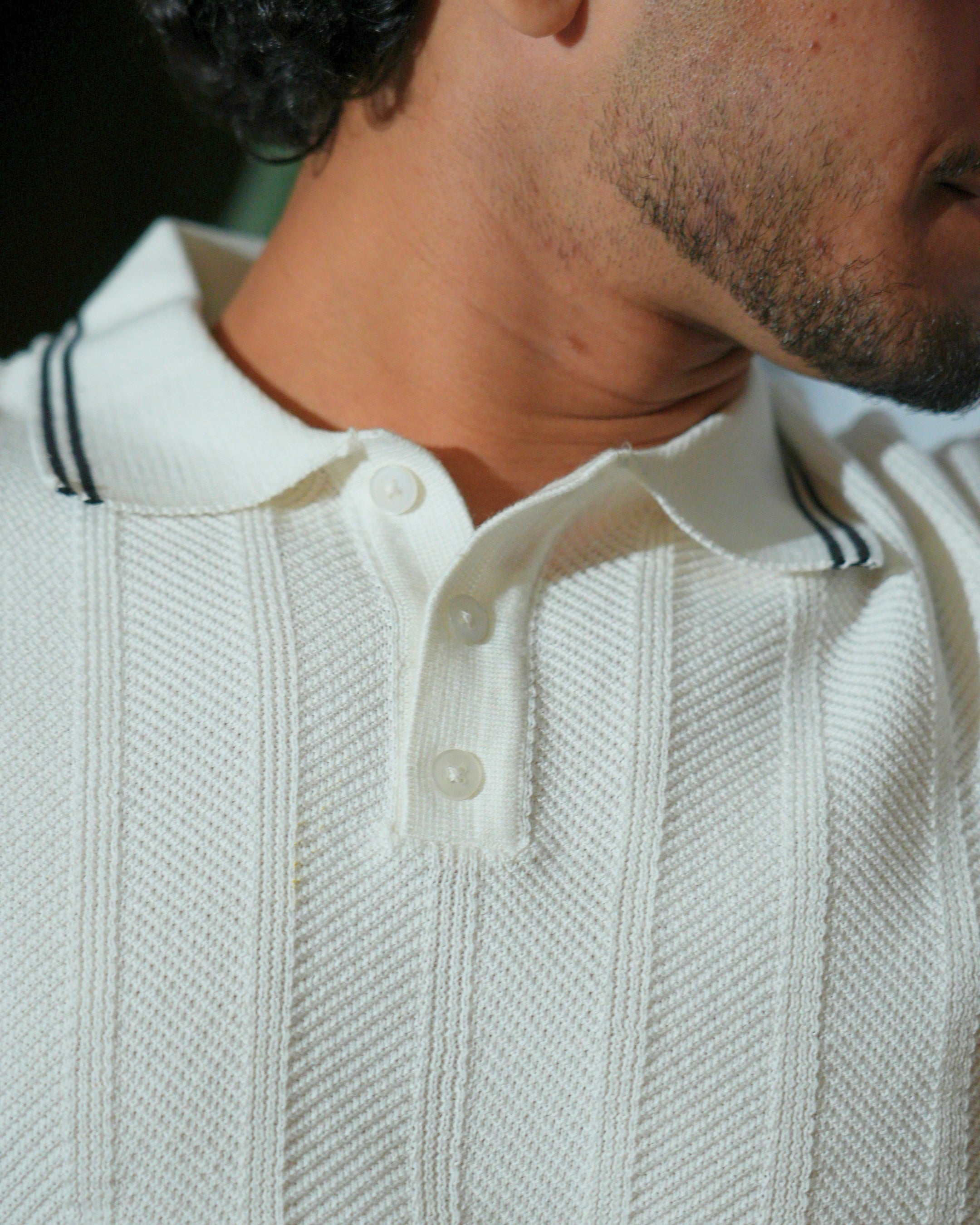 German Jacquard knitted premium heavy quality luxury wear self textured White t-shirt
