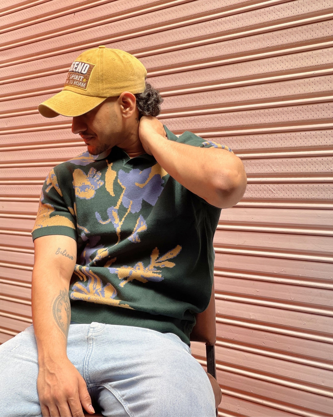 German Jacquard knitted premium heavy quality luxury wear contrast design Dark Green t-shirt