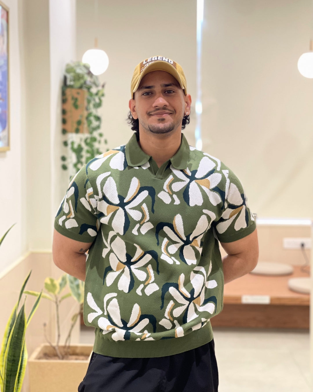 German Jacquard knitted premium heavy quality luxury wear contrast design Green t-shirt