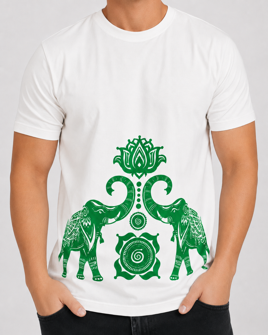 White Elephant Print Cotton T-Shirt for Men