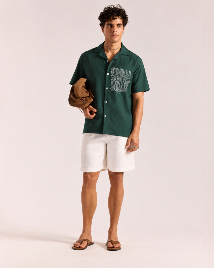 Bottle Green Cuban Collar Shirt for Men