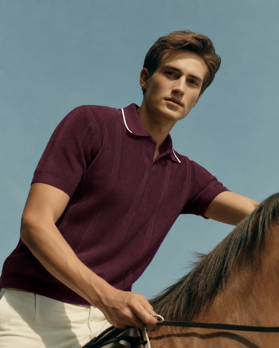 Premium Maroon Knit Polo T-Shirt for Men