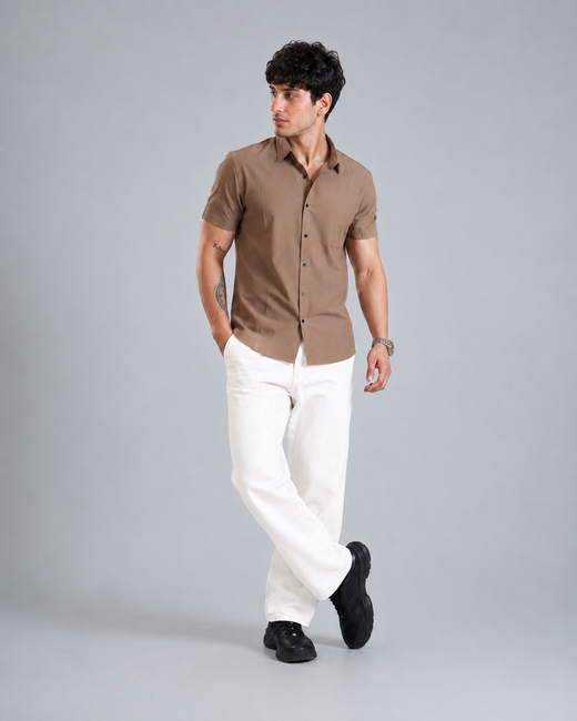 Coffee Brown Half Sleeve Wrinkle Shirt for Men