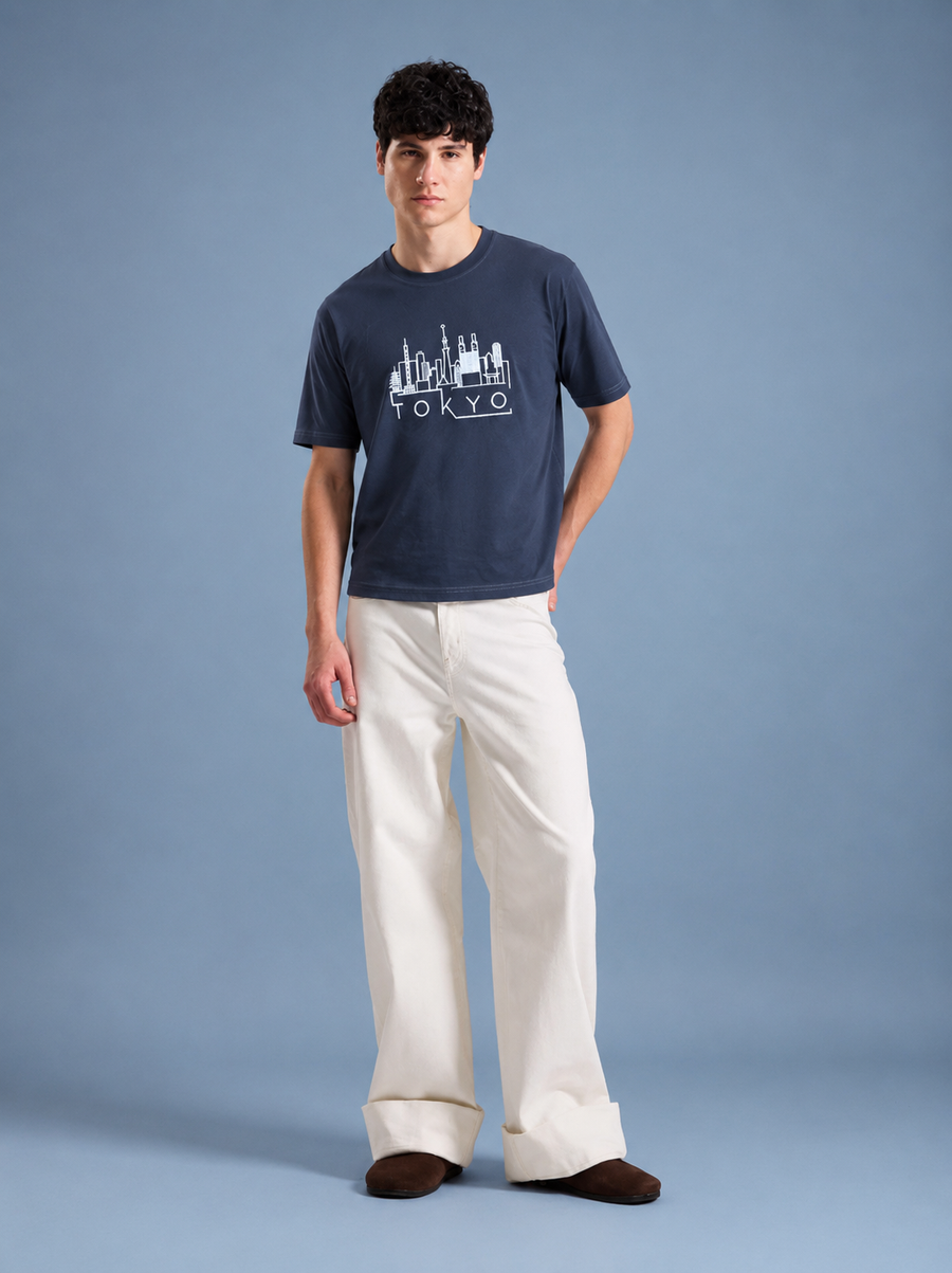 Gray Cotton Printed T-Shirt for Men