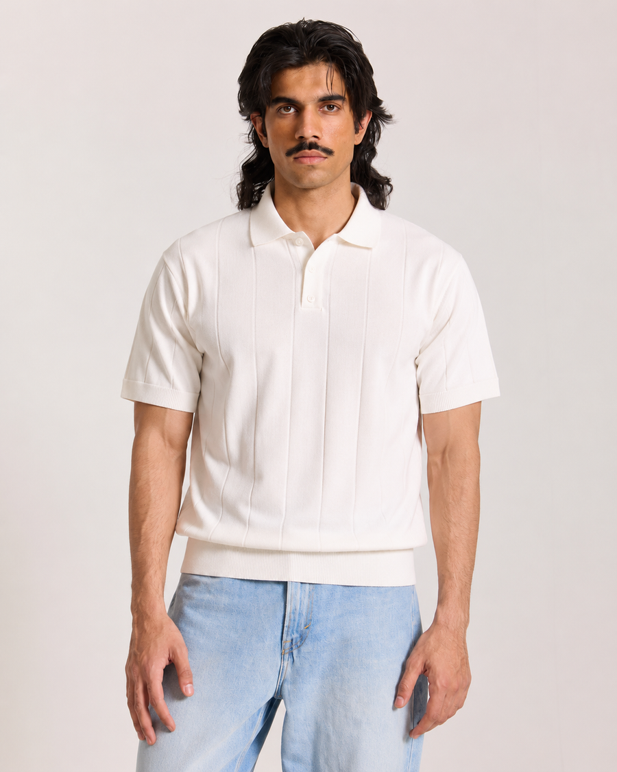 Premium Ivory Jacquard Knit Polo T-Shirt for Men