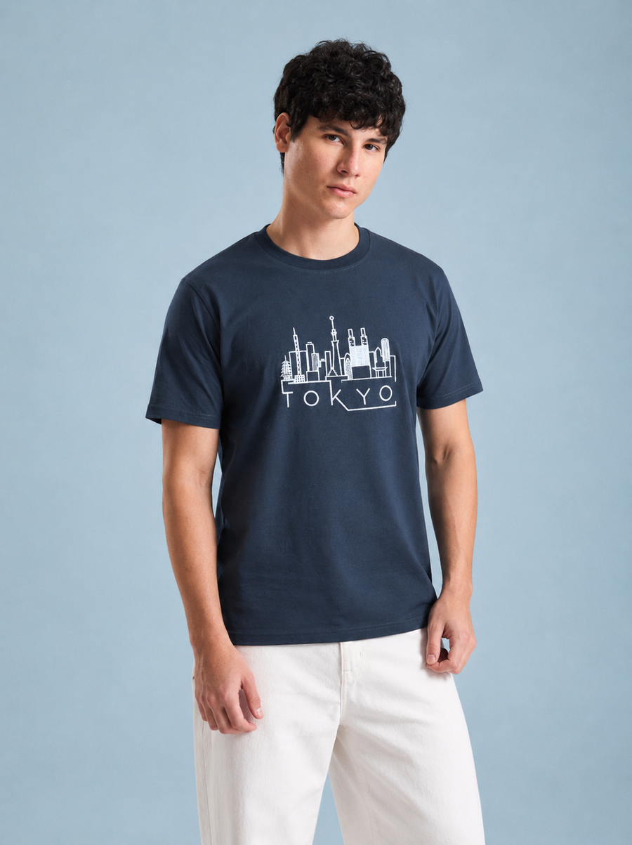 Gray Cotton Printed T-Shirt for Men