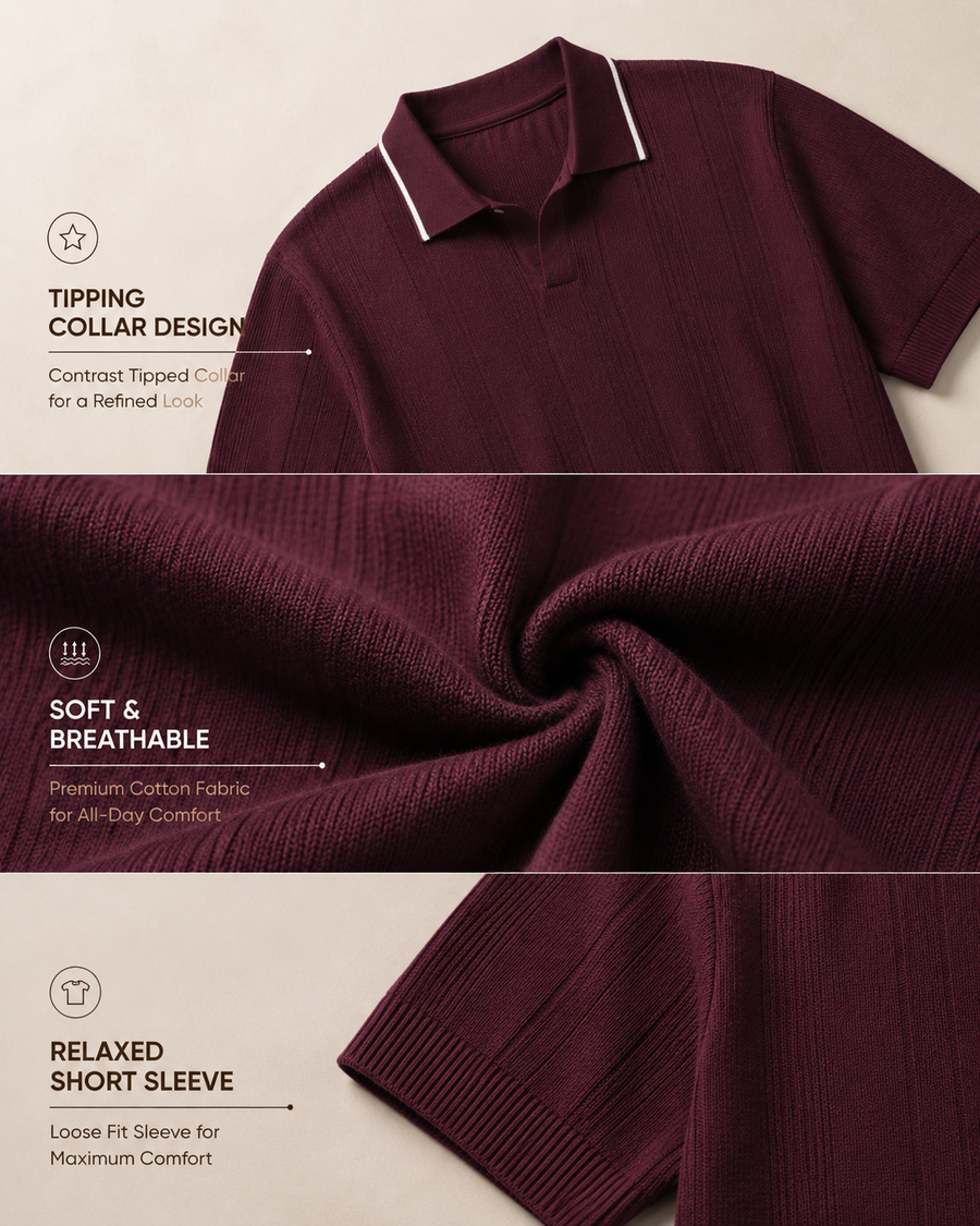 Premium Maroon Knit Polo T-Shirt for Men