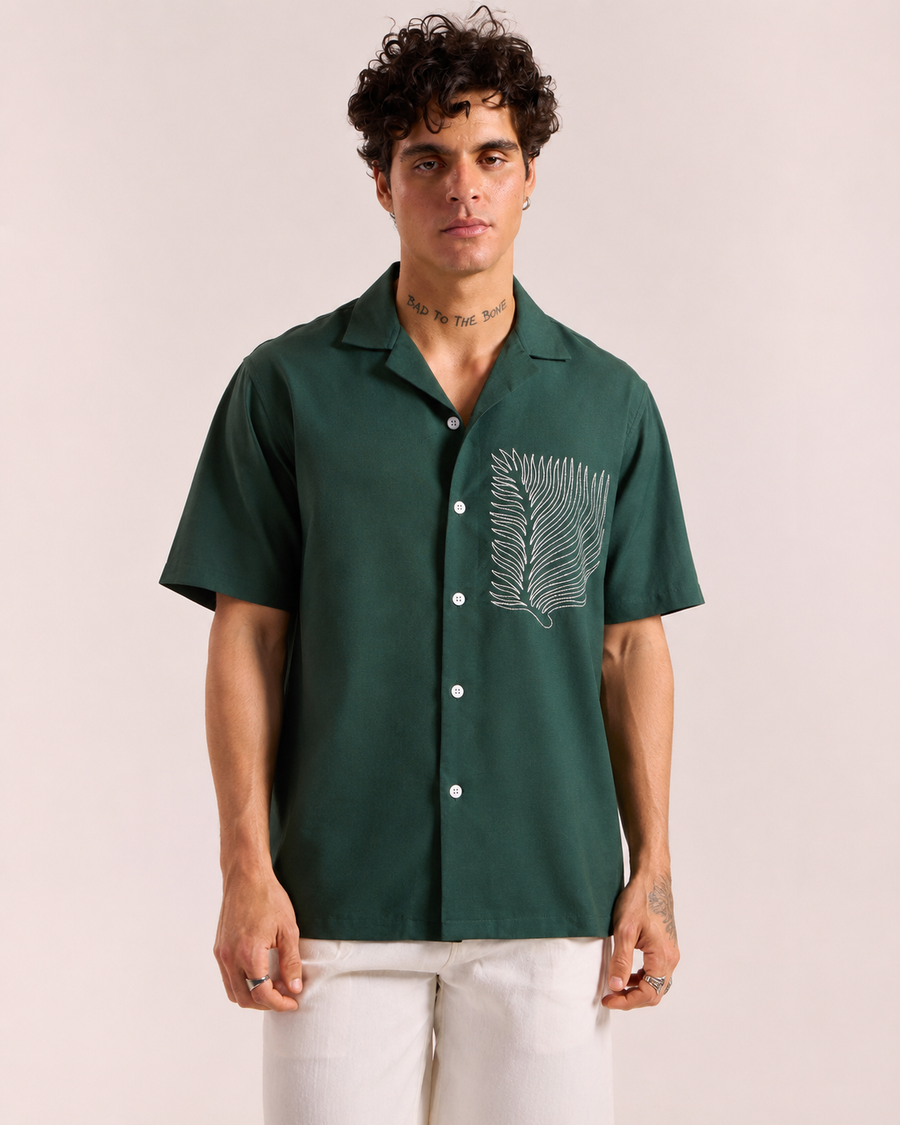 Bottle Green Cuban Collar Shirt for Men