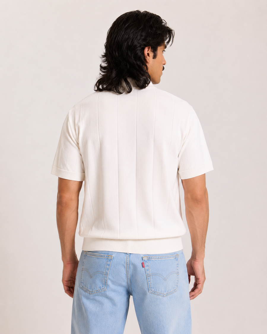 Premium Ivory Jacquard Knit Polo T-Shirt for Men