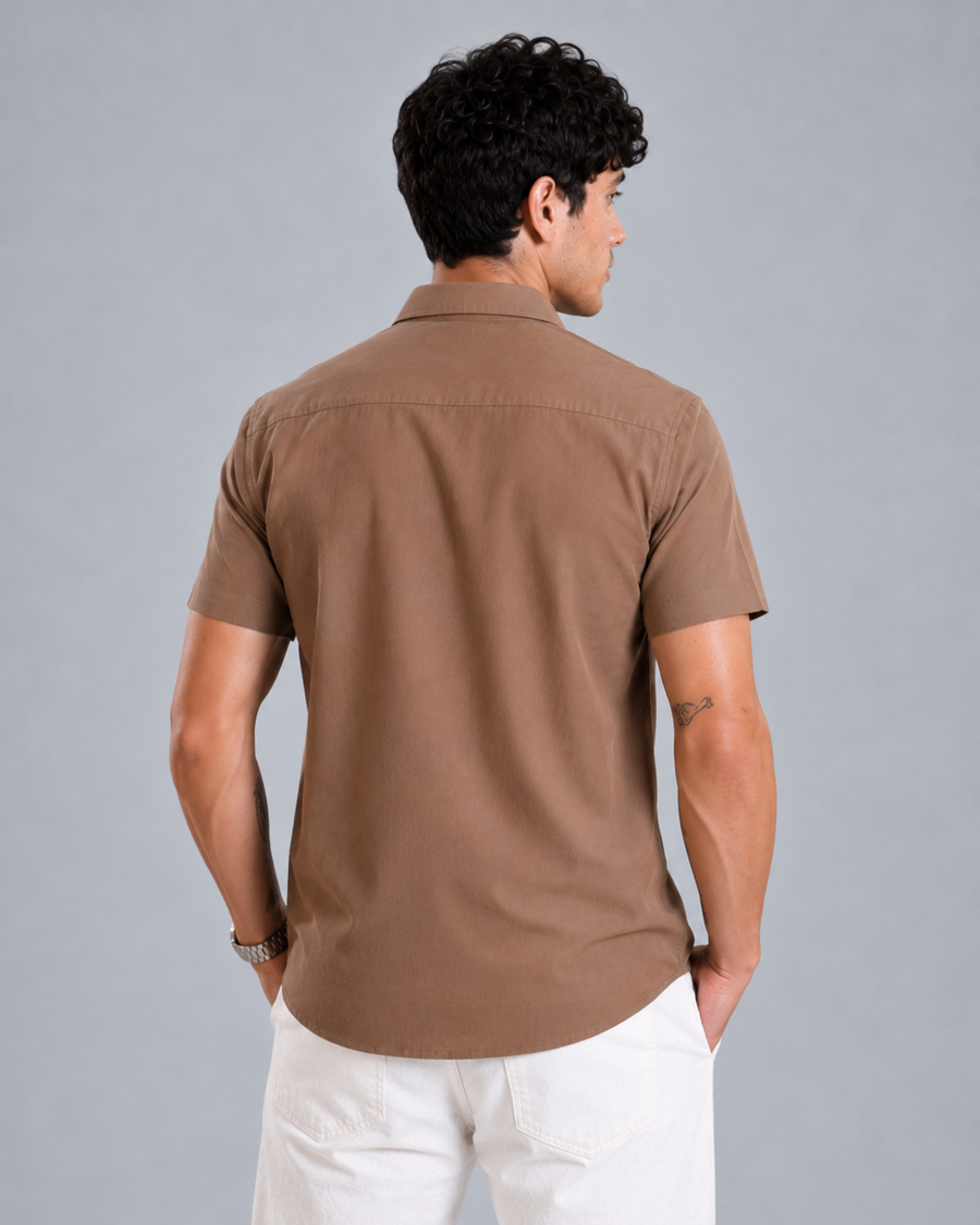 Coffee Brown Half Sleeve Wrinkle Shirt for Men