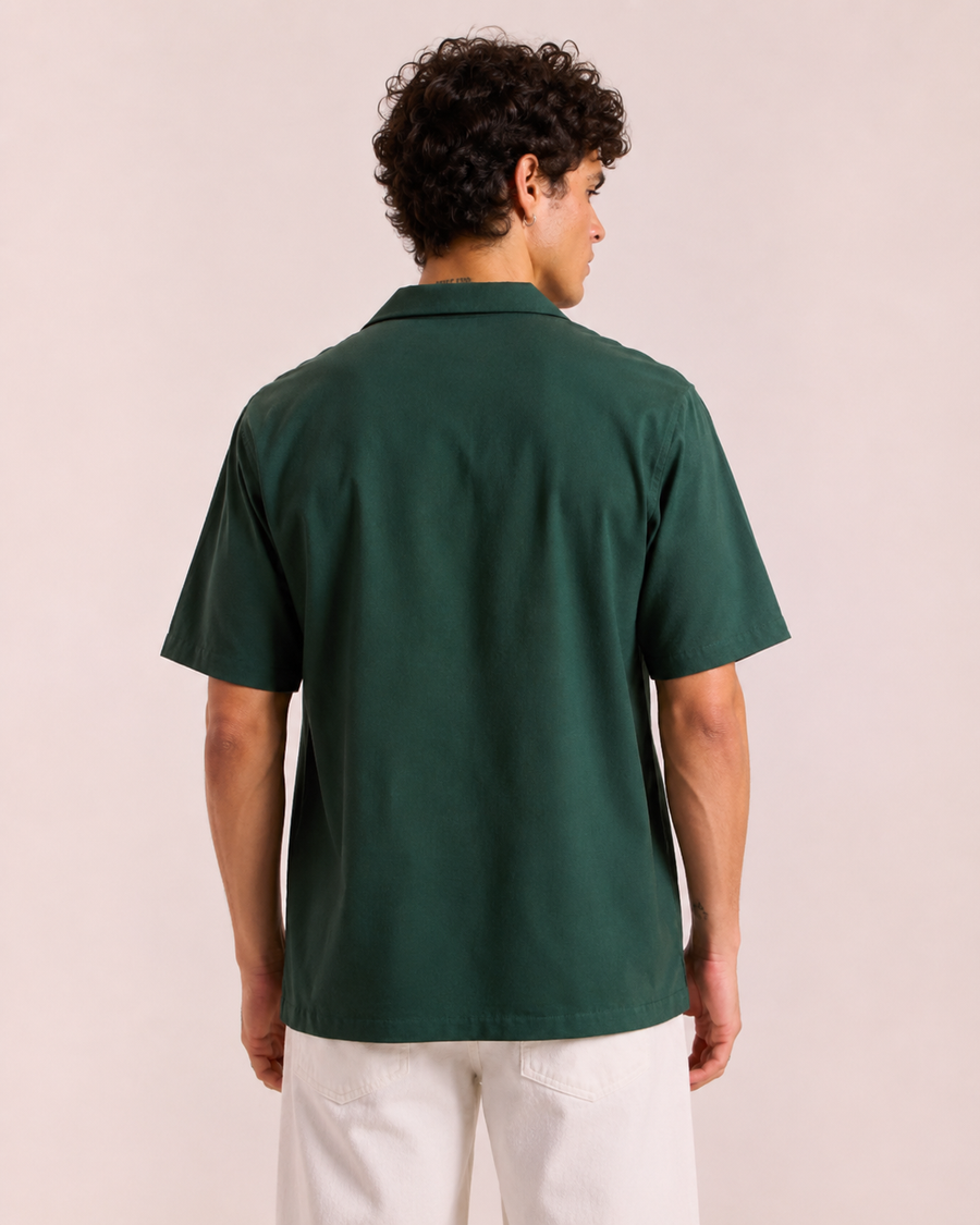 Bottle Green Cuban Collar Shirt for Men
