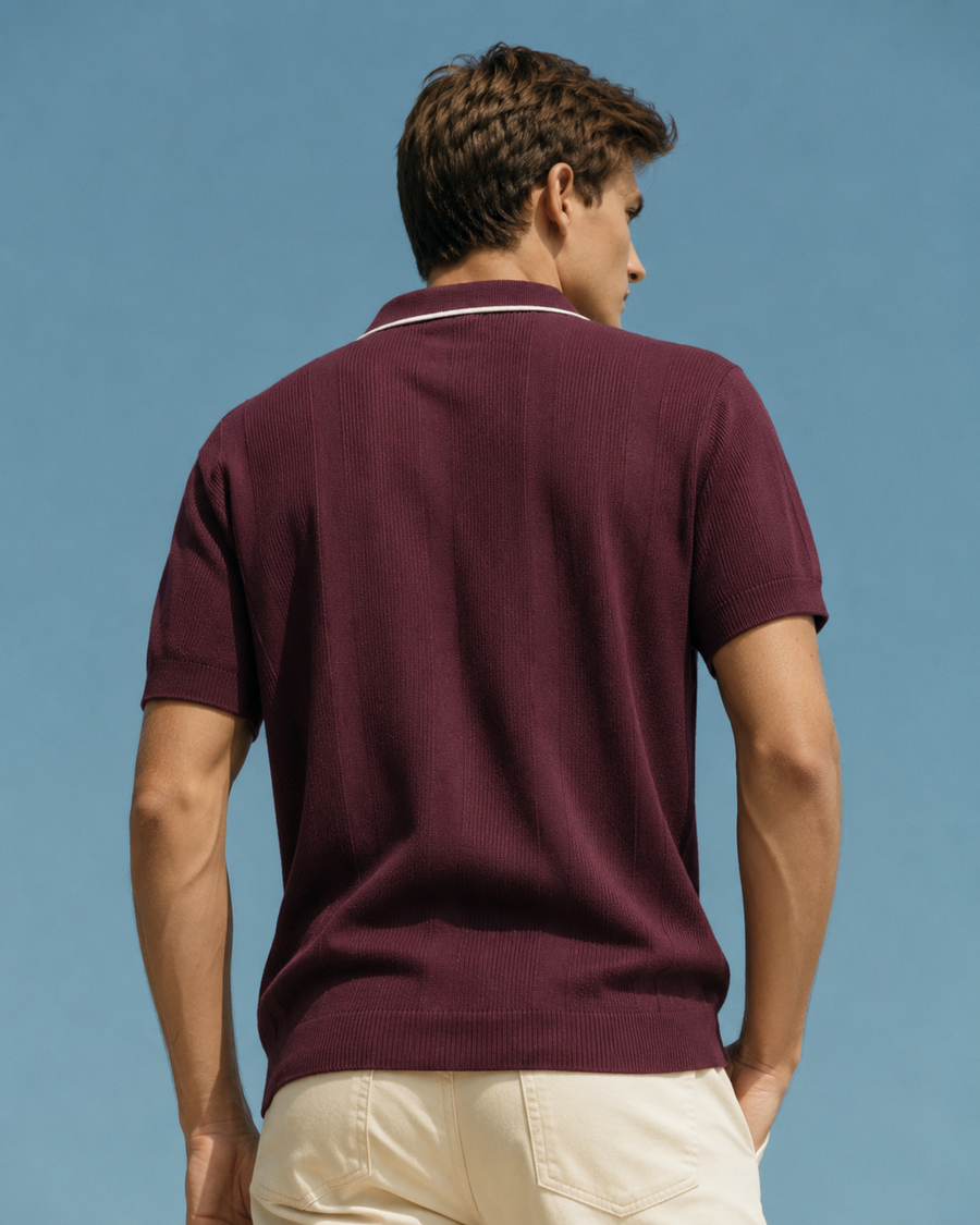Premium Maroon Knit Polo T-Shirt for Men