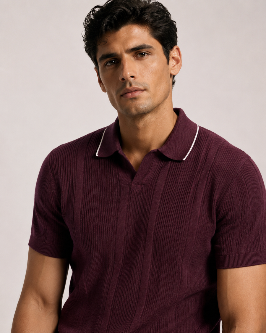 Premium Maroon Knit Polo T-Shirt for Men