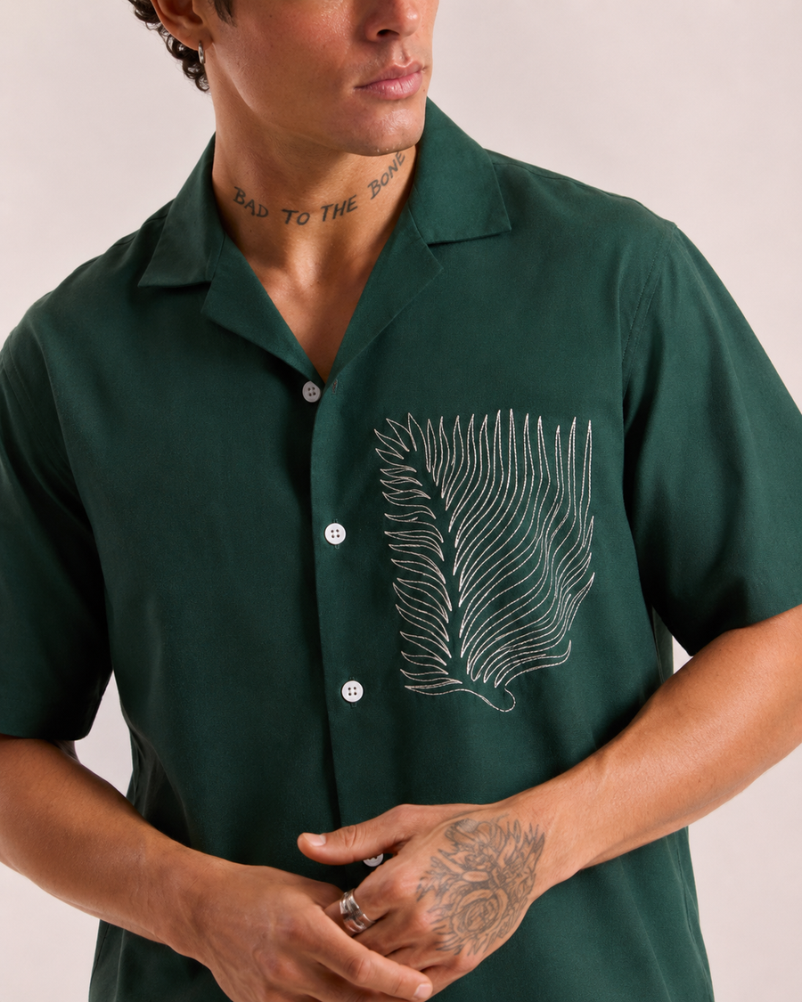 Bottle Green Cuban Collar Shirt for Men