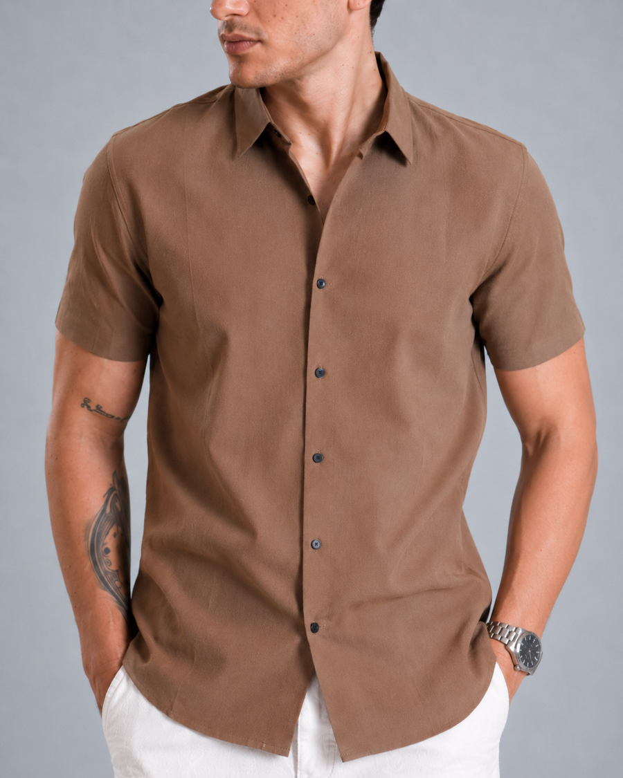 Coffee Brown Half Sleeve Wrinkle Shirt for Men