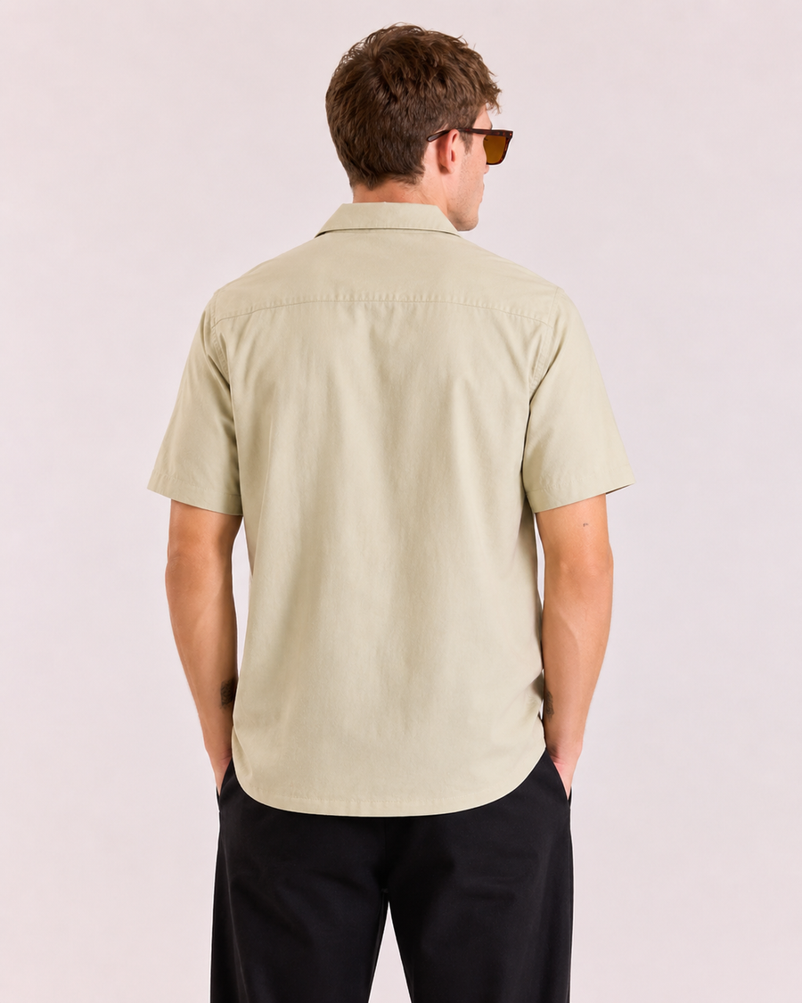 Cream Bird Print Cuban Collar Shirt for Men