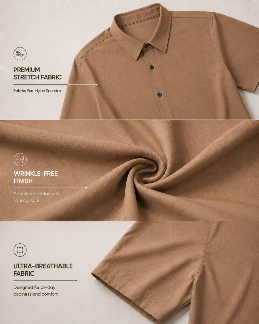 Coffee Brown Half Sleeve Wrinkle Shirt for Men